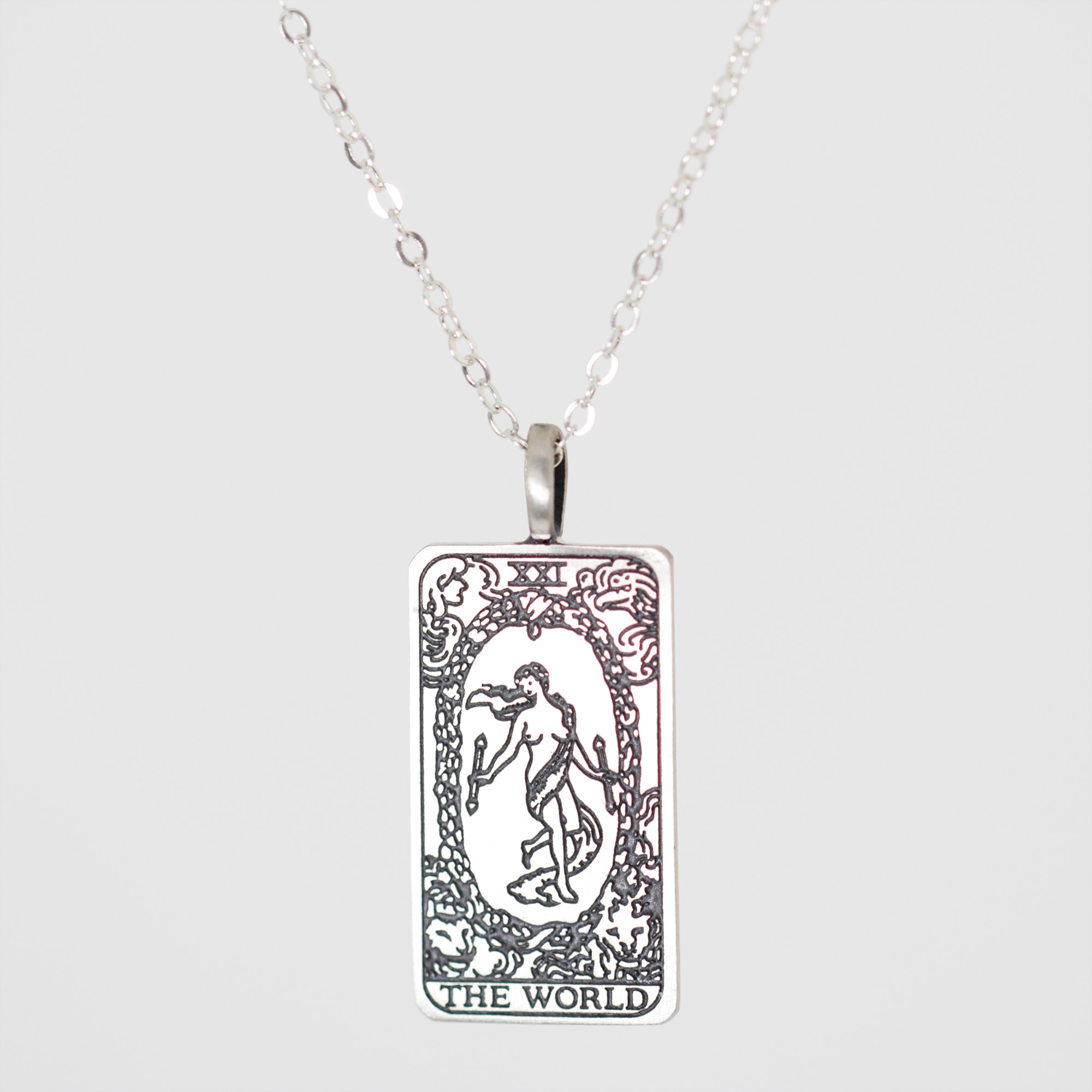 The world tarot necklace 14k white gold