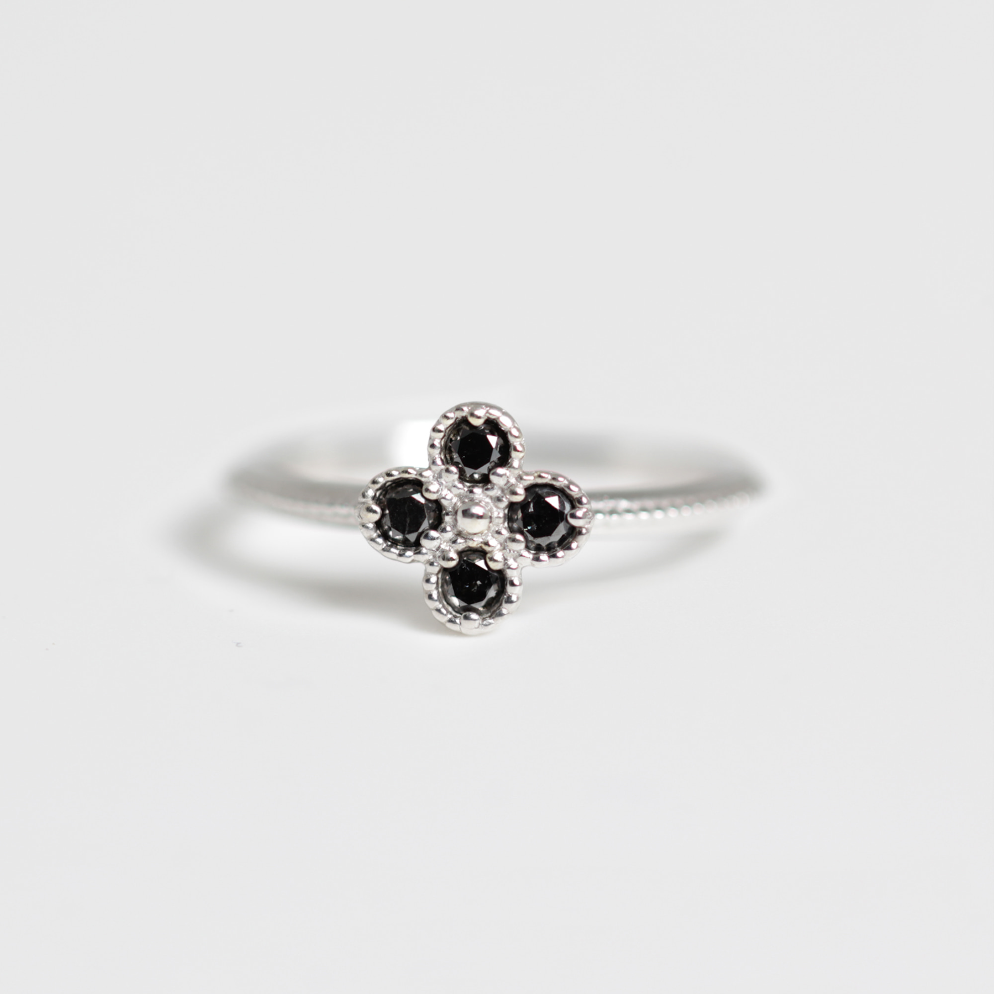 black diamonds flower filigree design ring